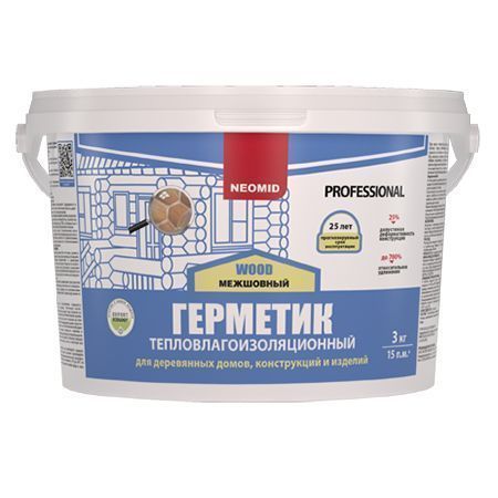 NEOMID PROFESSIONAL WOOD герметик тепловлагоизоляционный, межшовный, сосна (3кг)