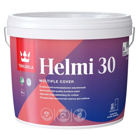 TIKKURILA HELMI 30 краска акрилатная для мебели универсальная, полуматовая, база A (2,7л)