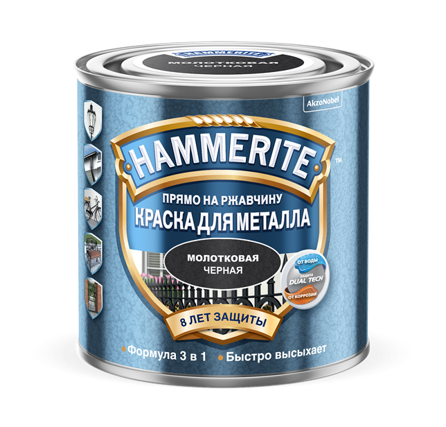 HAMMERITE HAMMERED молотковая эмаль по ржавчине, черная (0,75л)