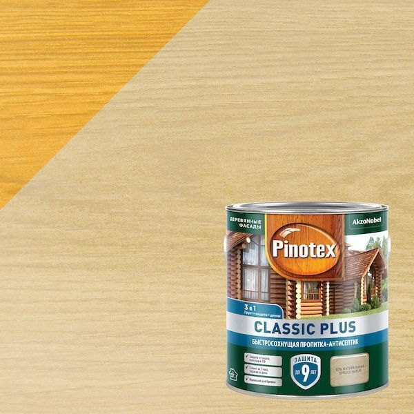 PINOTEX CLASSIC PLUS пропитка-антисептик быстросохнущая 3 в 1, ель натуральная (2,5л)