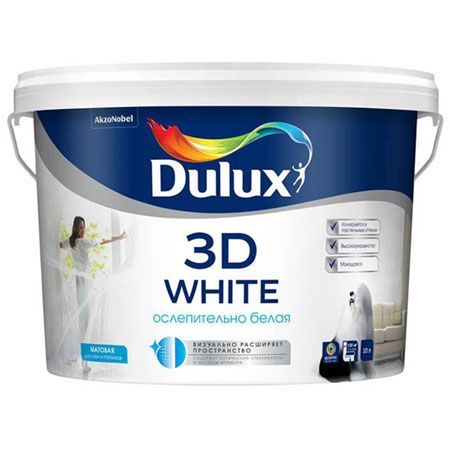 DULUX 3D WHITE краска для потолка и стен на основе мрамора, ослепительно белая, матовая BW(10л)