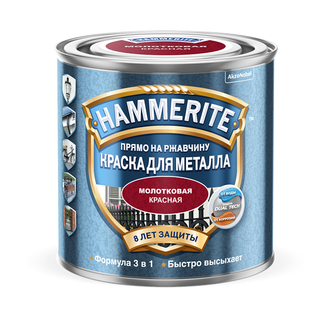 HAMMERITE HAMMERED молотковая эмаль по ржавчине, красная (2,5л)