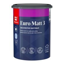 TIKKURILA EURO MATT 3 краска интерьерная для стен и потолков, абсолютно матовая, база A (0,9л)