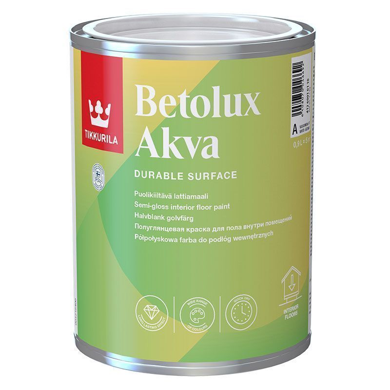 TIKKURILA BETOLUX AKVA краска для пола водоразбавляемая, полуглянцевая, база C (0,9л)