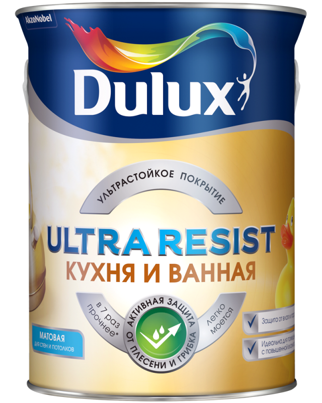 Dulux Ultra Resist / Дюлакс Ультра Резист Краска для кухни и ванной матовая