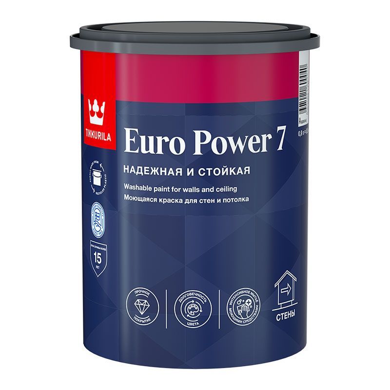 TIKKURILA EURO POWER 7 краска моющаяся для стен и потолка, матовая, база C (0,9л)