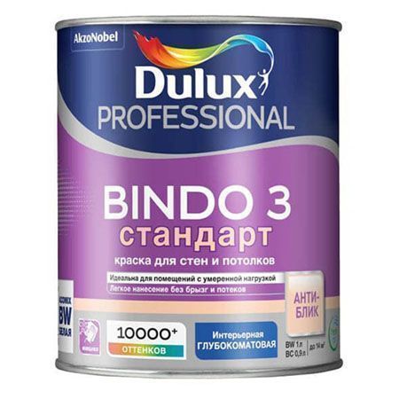 DULUX BINDO 3 краска для потолка и стен, матовая, бесцветная, Баз BС (0,9л)_NEW