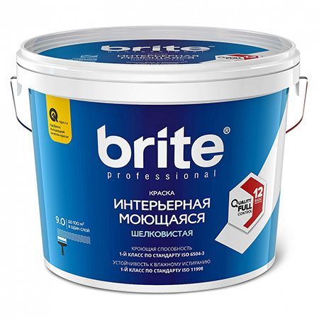 BRITE PROFESSIONAL краска интерьерная супермоющаяся шелковистая, база А (9л)