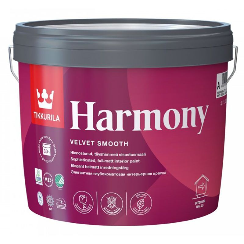 TIKKURILA HARMONY краска акрилатная, стойкая к мытью, глубокоматовая, база A (2,7л)