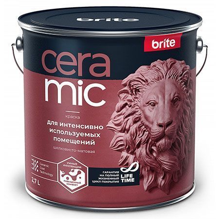 BRITE CERAMIC краска для интенсивно используемых помещений, шелковисто-матовая, база А (2,7л)