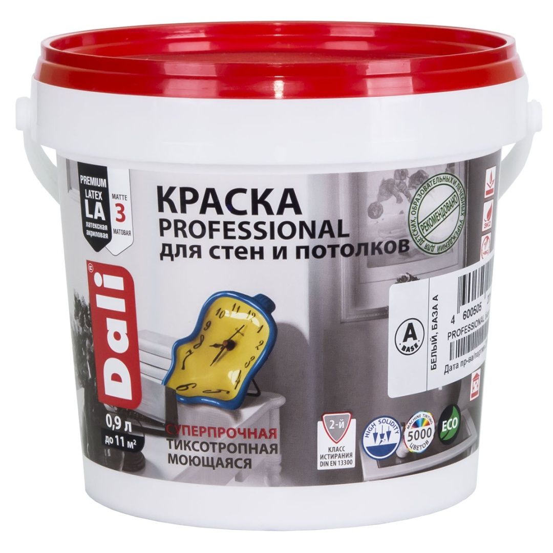 Dali Professional краска для стен и потолков акриловая глубокоматовая, база А (0,9л)