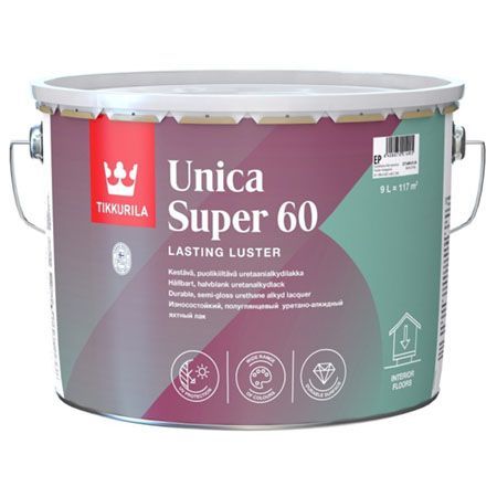 TIKKURILA UNICA SUPER 60 лак алкидно уретановый универсальный, износостойкий, полуглянцевый (9л)