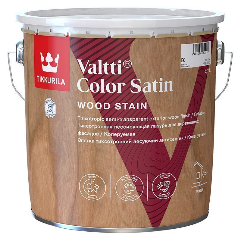 TIKKURILA VALTTI COLOR SATIN антисептик лессирующий на основе льняного масла, полуматовый (2,7л)