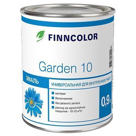 FINNCOLOR GARDEN 10 эмаль алкидная, универсальная, для внутренних работ, матовая, база C (0,9л)