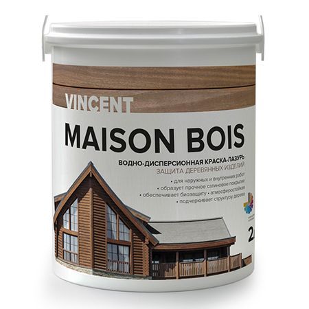 VINCENT MAISON BOIS водно-дисперсионная краска-лазурь для защиты деревянных изделий, баз C (2л)