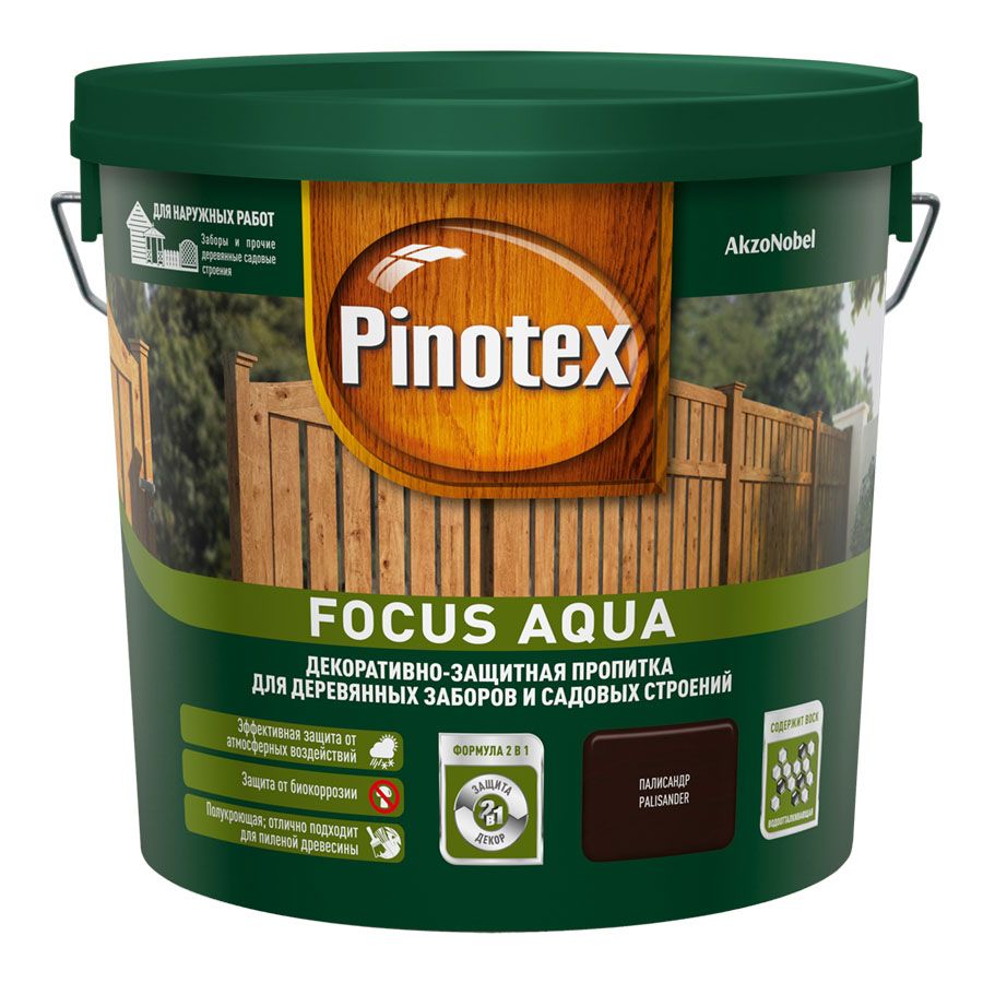 PINOTEX FOCUS AQUA деревозащитное средство для защиты заборов палисандр (5л)