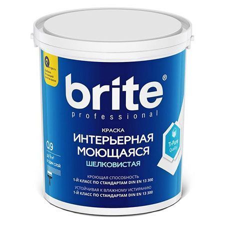 BRITE PROFESSIONAL краска интерьерная супермоющаяся шелковистая, база А (0,9л)