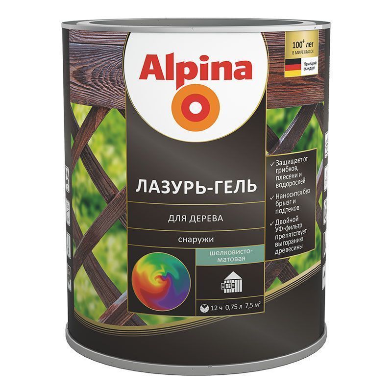 ALPINA лазурь-гель для дерева шелковисто-матовый, колеруемый (10л)