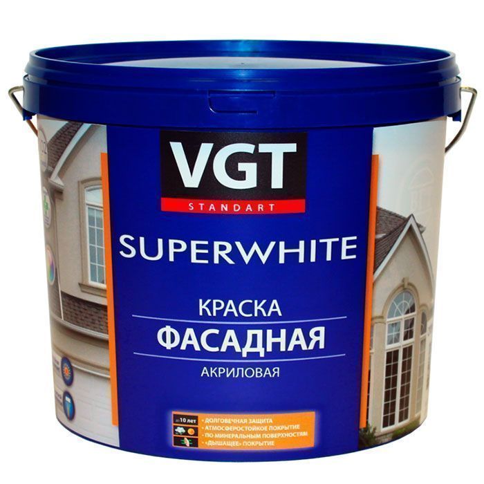 VGT SUPERWHITE ВД-АК-1180 КРАСКА ФАСАДНАЯ акриловая, под колеровку, матовая, база А (6кг)