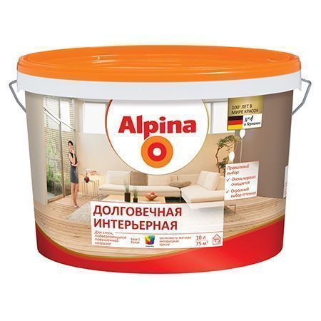 ALPINA ДОЛГОВЕЧНАЯ ИНТЕРЬЕРНАЯ (PL7) краска устойчивая к мытью, п/мат, База-1 (10л)