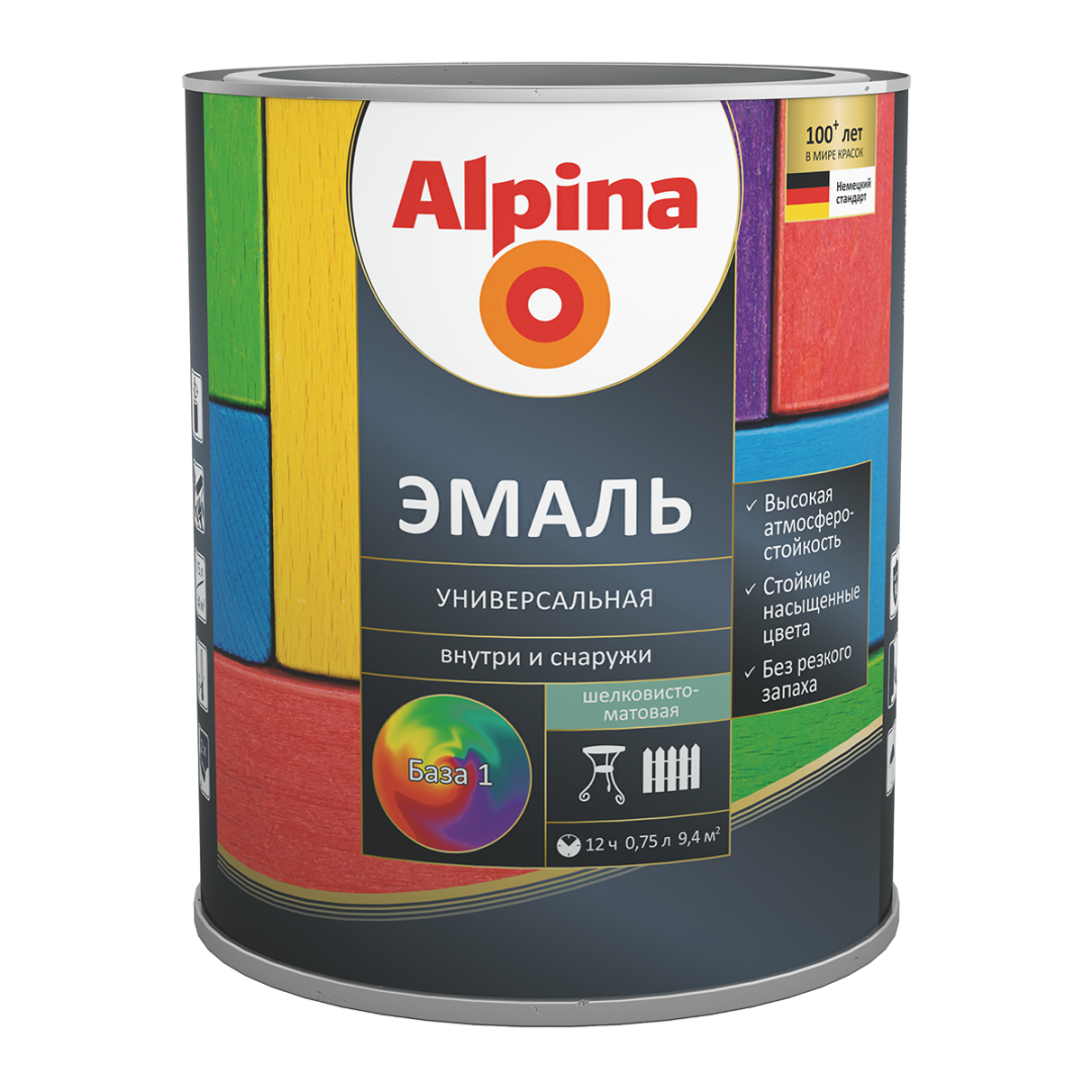 ALPINA Эмаль алкидная универсальная шелковисто-матовая, База 1 (0,75л)