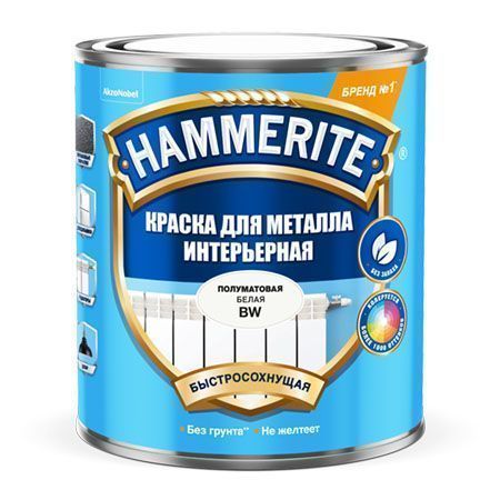 HAMMERITE краска для металла интерьерная база под колеровку, база BW белая (0,9л)