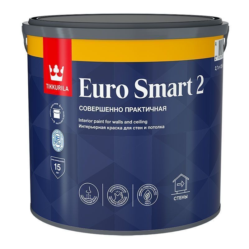 TIKKURILA EURO SMART 2 краска интерьерная для стен и потолка (2,7л)