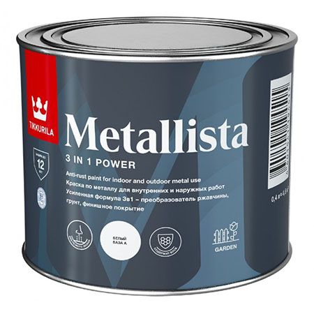 TIKKURILA METALLISTA краска по ржавчине 3 в 1, глянцевая, база A (0,4л)