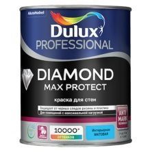 DULUX PROFESSIONAL DIAMOND MAX PROTECT краска для стен износостойкая, матовая, база BW (1л)