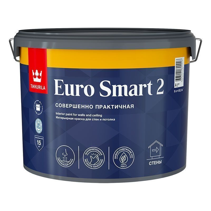 TIKKURILA EURO SMART 2 краска интерьерная для стен и потолка (9л)