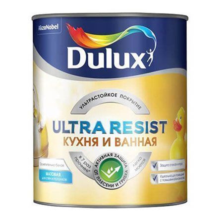 DULUX ULTRA RESIST КУХНЯ И ВАННАЯ краска с защитой от плесени и грибка, матовая, база BW (1л)