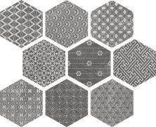 Плитка из керамогранита Soft Hexagon Kendo Mix Grey для стен и пола, универсально 23x26