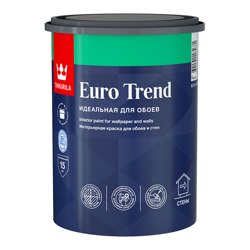 TIKKURILA EURO TREND краска интерьерная для обоев и стен, база A (0,9л)