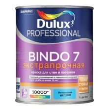 DULUX BINDO 7 краска для стен и потолков, износостойкая, матовая, белая, Баз BW (1л)_NEW