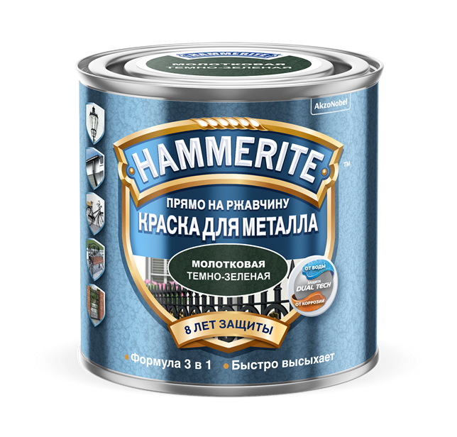 HAMMERITE HAMMERED молотковая эмаль по ржавчине, темно-зеленая (5л)