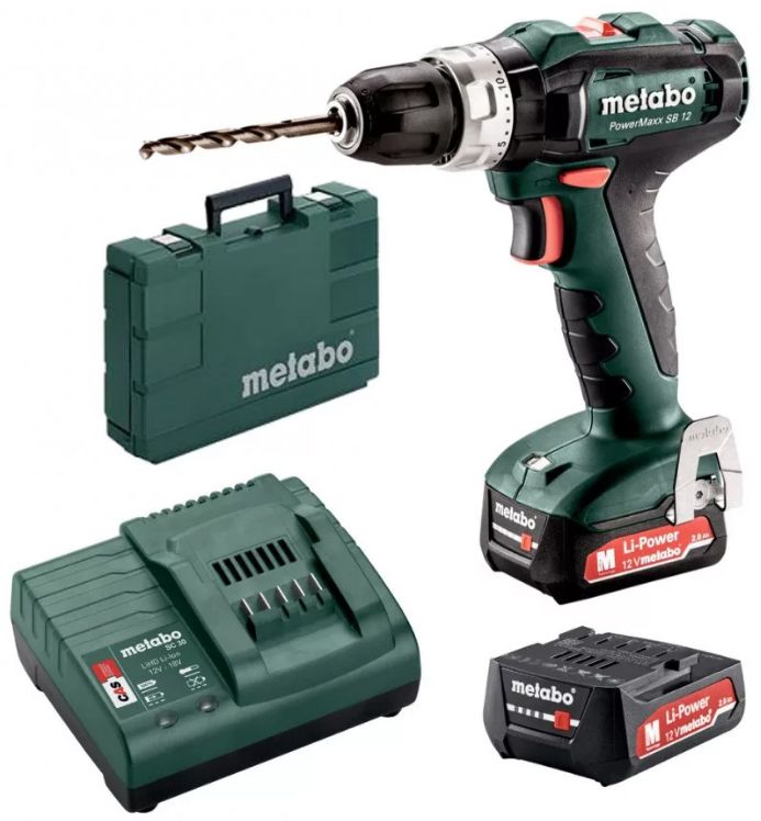 Аккумуляторный шуруповерт Metabo PowerMaxx SB 12 2х2.0 LiIon,кейс