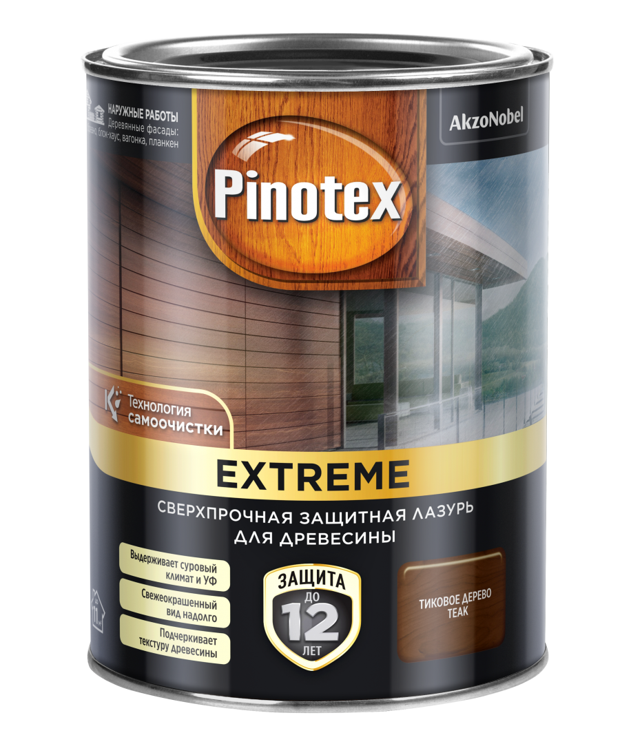 PINOTEX EXTREME лазурь для дерева, тиковое дерево (0,9л)