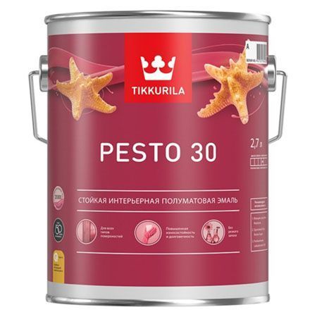 TIKKURILA PESTO 30 эмаль стойкая, алкидная, универсальная, полуматовая, база C (2,7л)