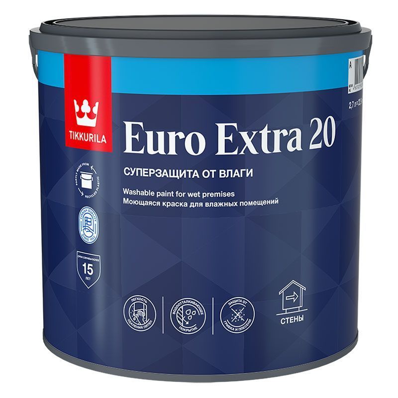 TIKKURILA EURO EXTRA 20 краска моющаяся для влажных помещений, база A (2,7л)