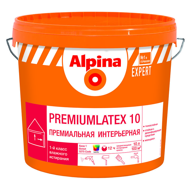 ALPINA EXPERT PREMIUMLATEX 10 краска водно-дисперсионная для внутренних работ, База 1 (10л)