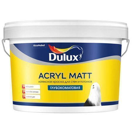 DULUX ACRYL MATT краска латексная для стен и потолков, глубокоматовая, база BW (2,25л)