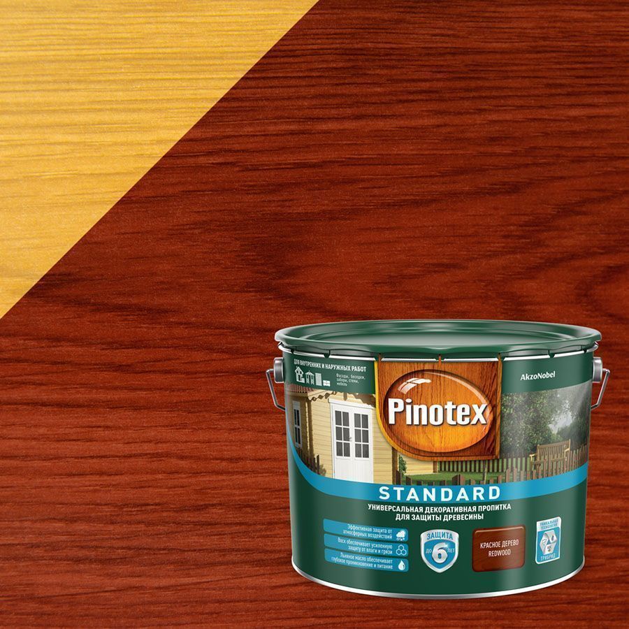 PINOTEX STANDARD пропитка декоративная, восковая универсальная, красное дерево (9л)