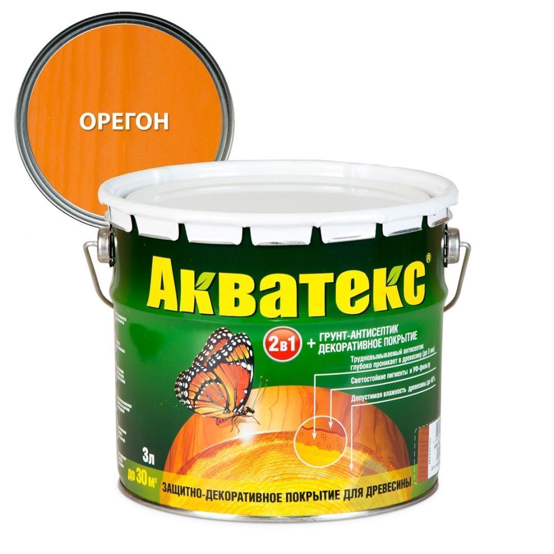 Акватекс 2 в 1 грунт-антисептик алкидный полуматовый лессирующий, орегон (3л)