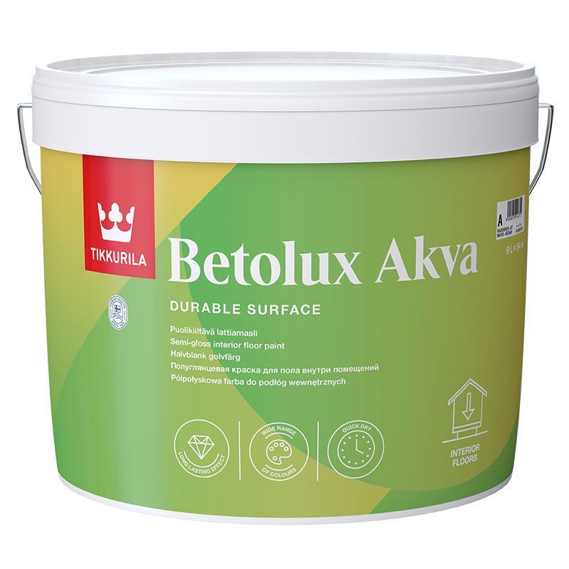 TIKKURILA BETOLUX AKVA краска для пола водоразбавляемая, полуглянцевая, база C (9л)