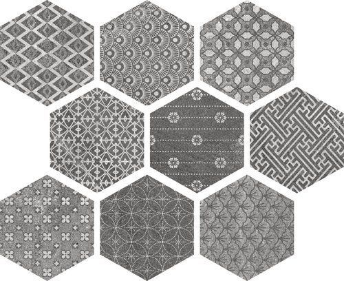 Плитка из керамогранита Soft Hexagon Kendo Mix Grey для стен и пола, универсально 23x26