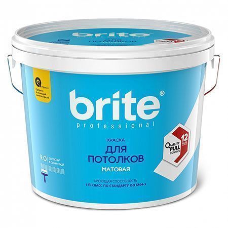 BRITE PROFESSIONAL краска для потолка супербелая матовая, база А (9л)