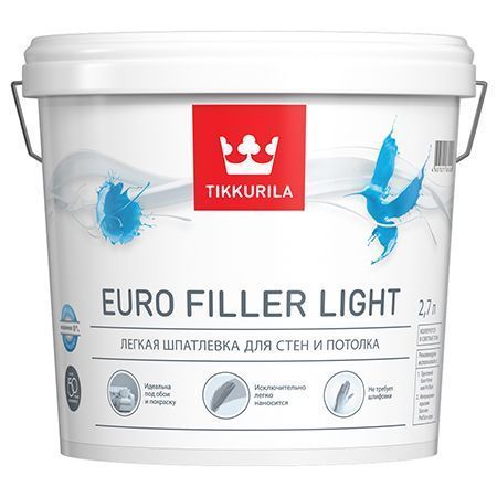 TIKKURILA EURO FILLER LIGHT шпаклевка финишная легкая для стен и потолков (2,7л)