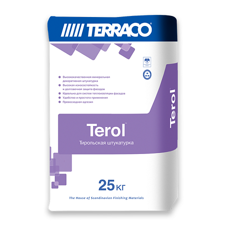 TERRACO TEROL DECOR WHITE штукатурка декоративная минеральная, короед, зерно 2,5 мм, белая (25кг)