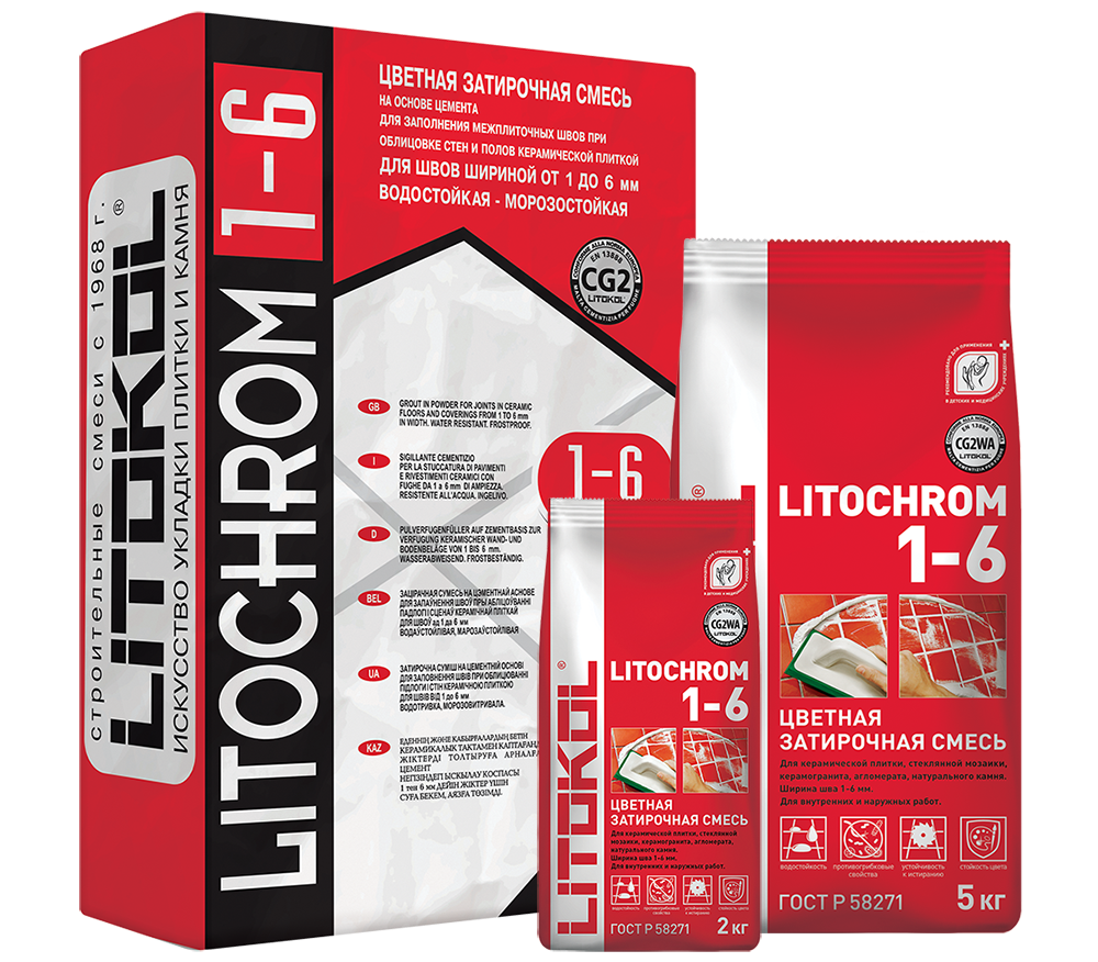 LITOKOL LITOCHROM 1-6 смесь затирочная для плитки по ГОСТ Р 58271, C.40 антрацит (2кг)