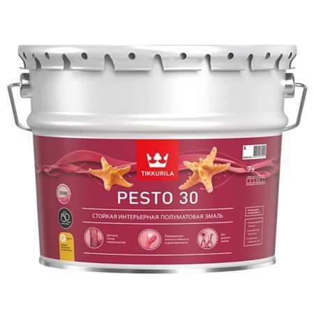 TIKKURILA PESTO 30 эмаль стойкая, алкидная, универсальная, полуматовая, база A (9л)